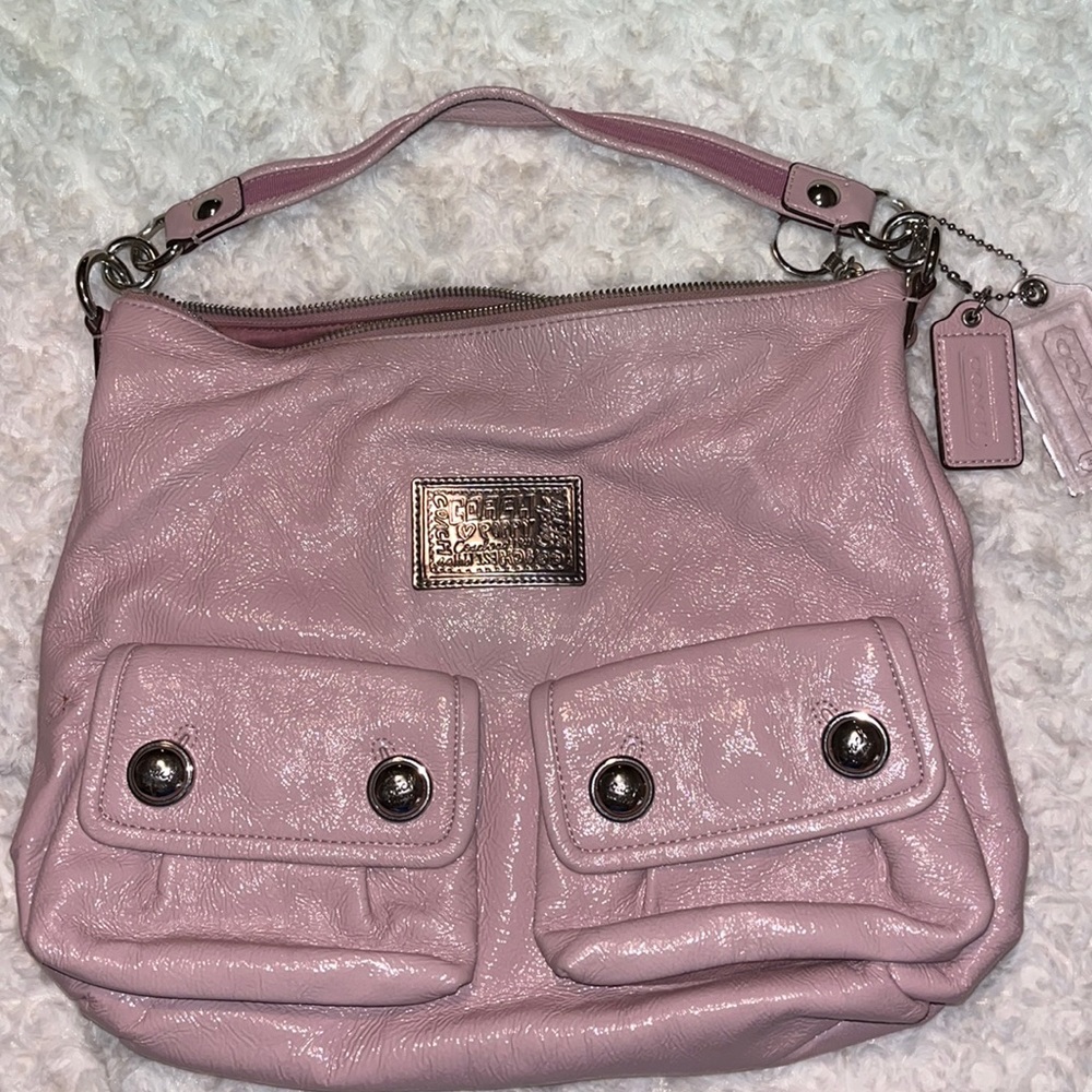 Authentic Coach Poppy Patent Leather Pocket Hobo with wallet